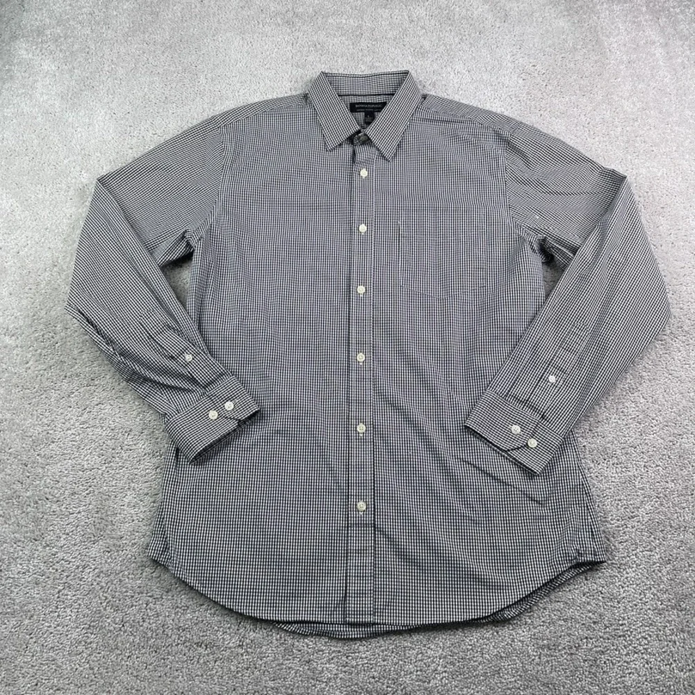 Banana Republic Shirt Mens Large Black Gingham Tailored Slim Fit‎ Non Iron